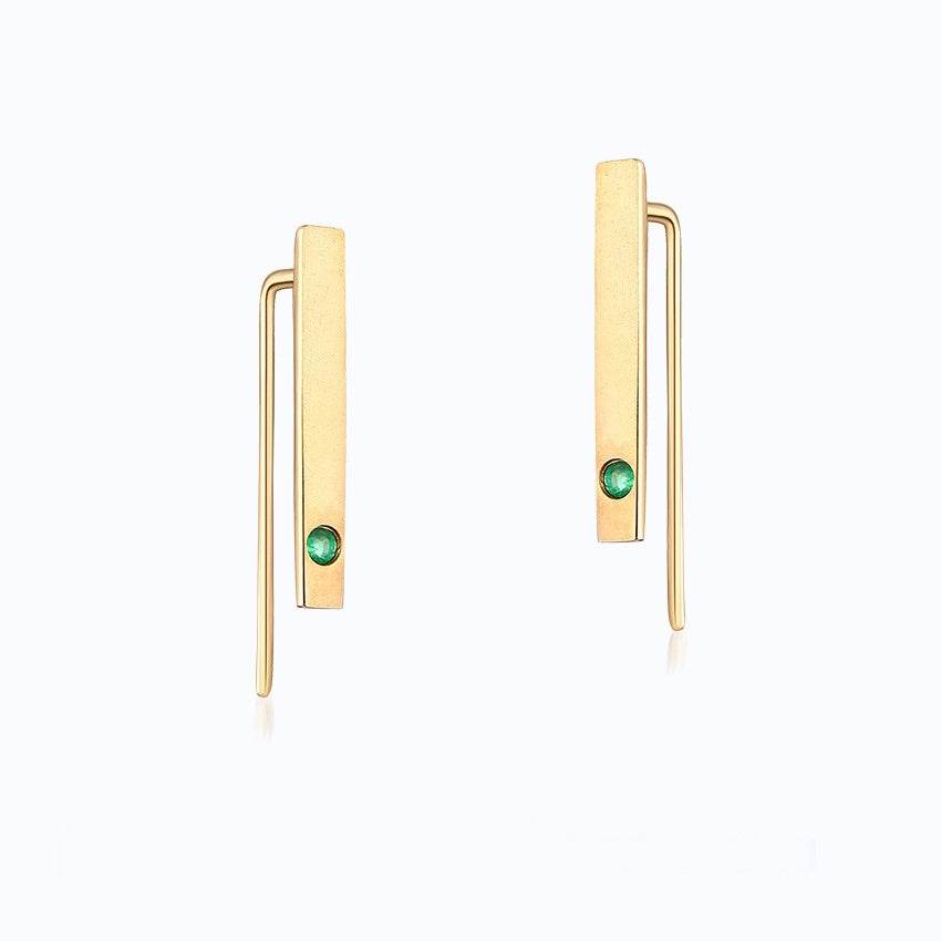 Boucles d'oreilles fines minimalistes en or 14 carats avec émeraude naturelle - Style & confort