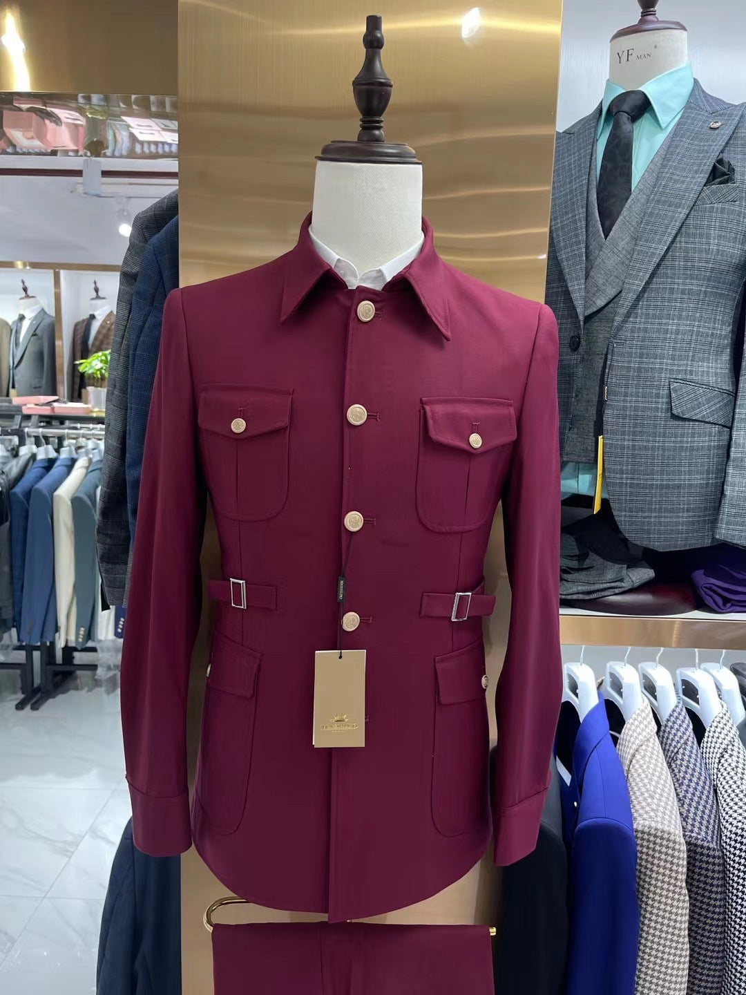 Costume coupe ajustée bleu marine pour homme, costume deux pièces