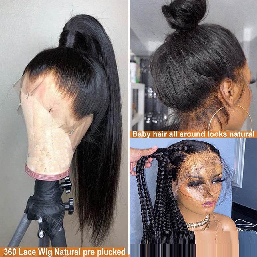Perruque cheveux humains lisses avec dentelle frontale 360° - Style & confort