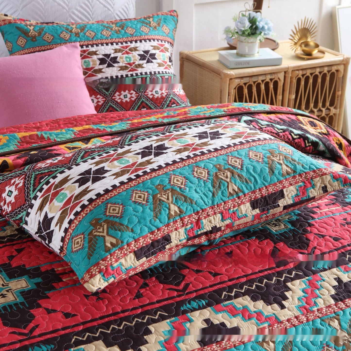 Housse de lit matelassée en tissu brossé, ensemble trois pièces en polyester et coton de haute qualité