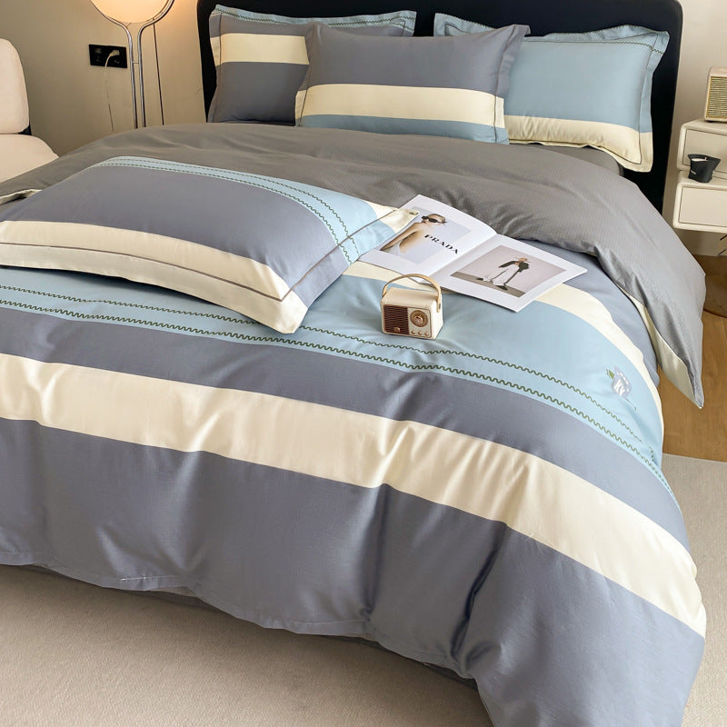 Housse de couette en coton quatre pièces, drap de lit, literie