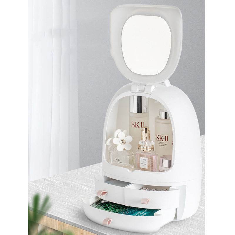 Boite de rangement cosmétique USB avec miroir de maquillage LED double réglable - Style & confort