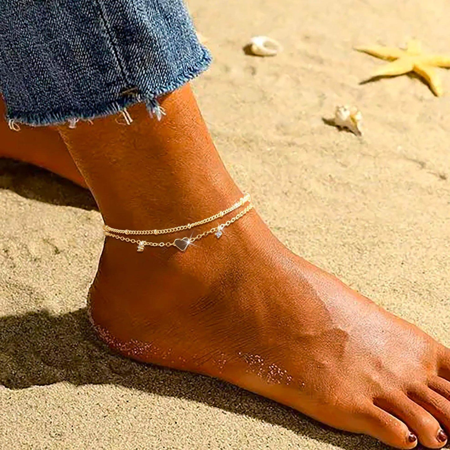 Bracelet de cheville en forme de cœur pour femme - Style & confort