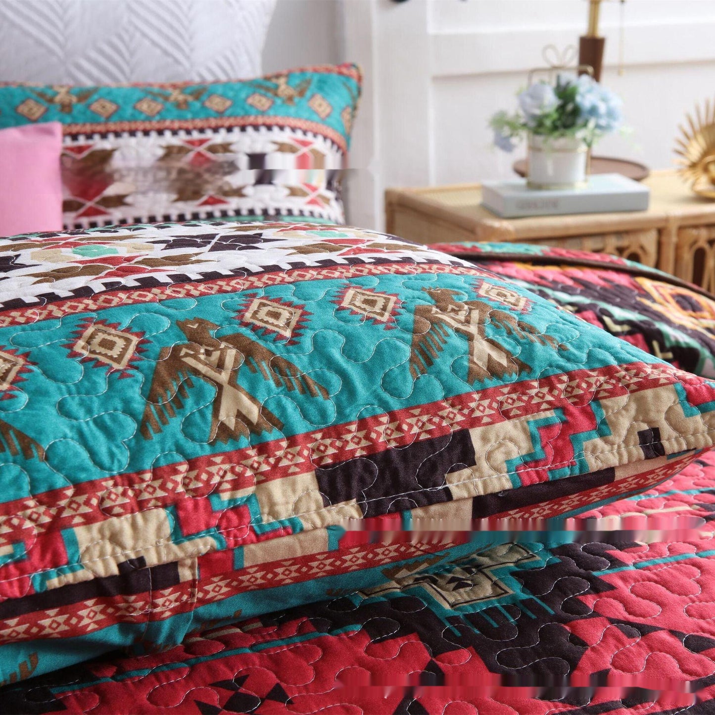 Housse de lit matelassée en tissu brossé, ensemble trois pièces en polyester et coton de haute qualité