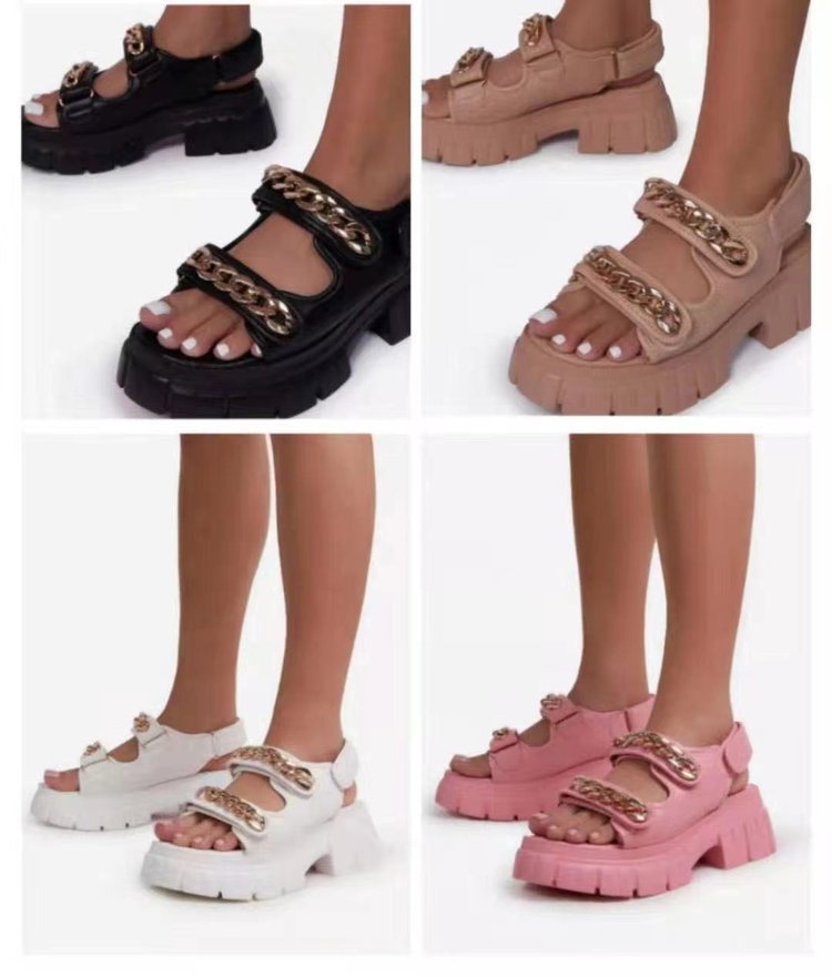 Sandales à talons mi-hauts à chaîne, décontractées à plateforme