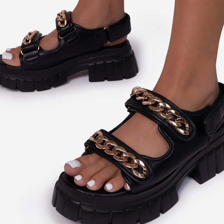 Sandales à talons mi-hauts à chaîne, décontractées à plateforme