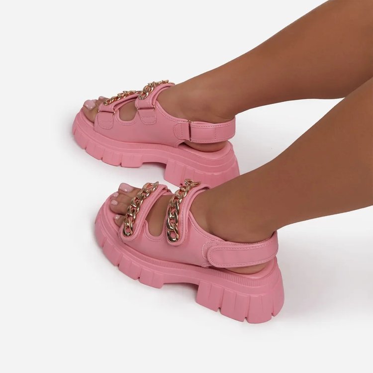 Sandales à talons mi-hauts à chaîne, décontractées à plateforme