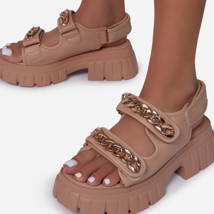 Sandales à talons mi-hauts à chaîne, décontractées à plateforme