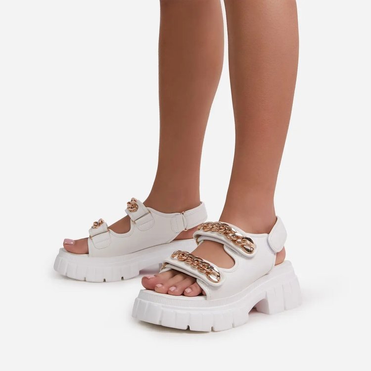Sandales à talons mi-hauts à chaîne, décontractées à plateforme