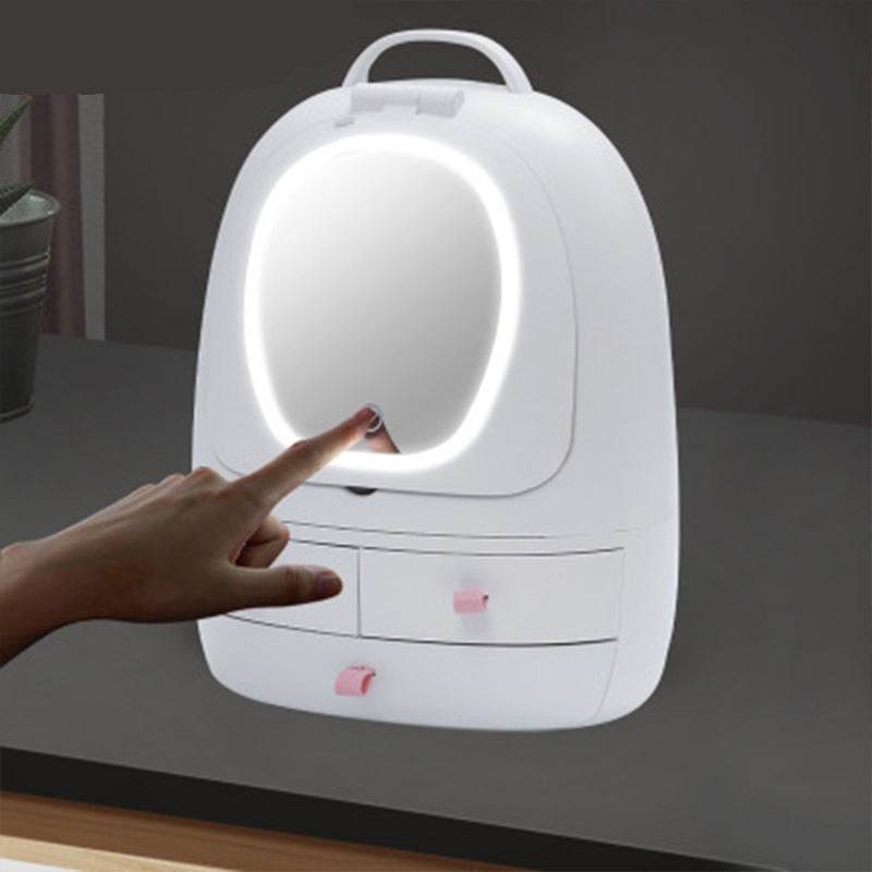 Boite de rangement cosmétique USB avec miroir de maquillage LED double réglable - Style & confort