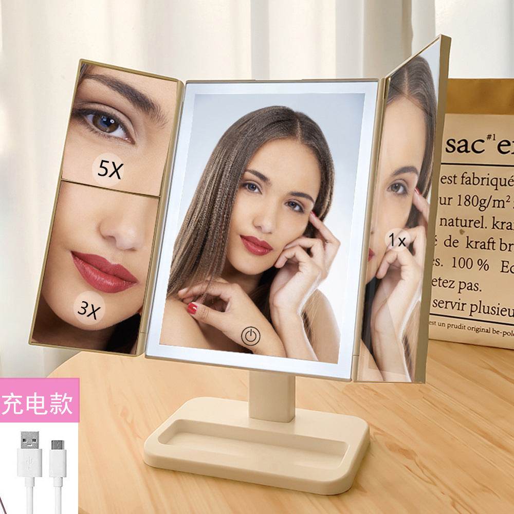 Miroir de maquillage pliable avec éclairage de bureau - Style & confort