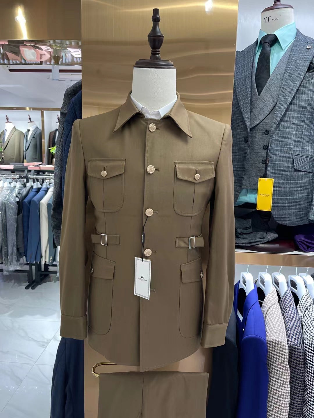 Costume coupe ajustée bleu marine pour homme, costume deux pièces