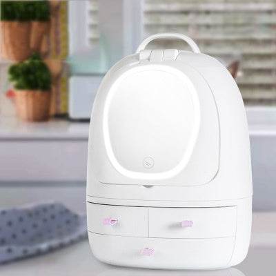 Boite de rangement cosmétique USB avec miroir de maquillage LED double réglable - Style & confort