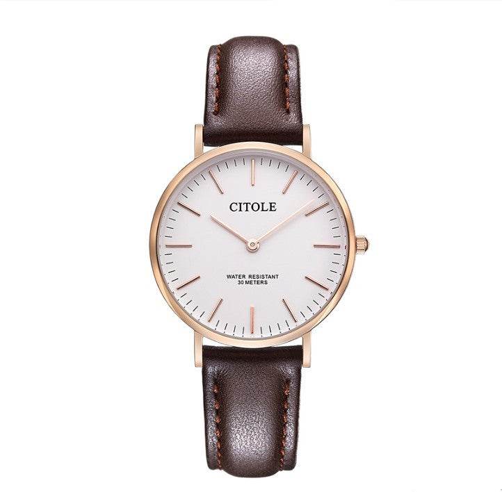 Montre en cuir à grand cadran pour couple - Style & confort