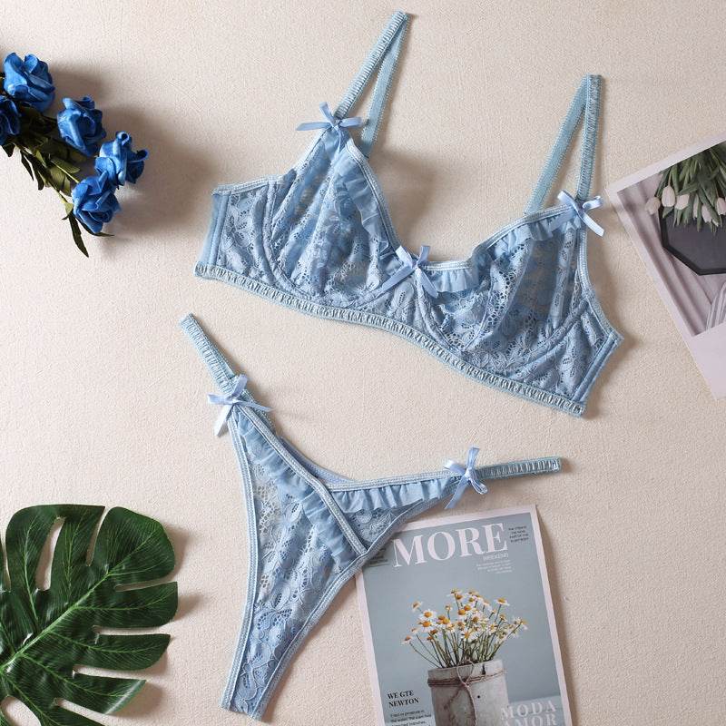 Lingerie sexy transparente à motif de dentelle avec nœud et poitrine enveloppée pour femmes - Style & confort