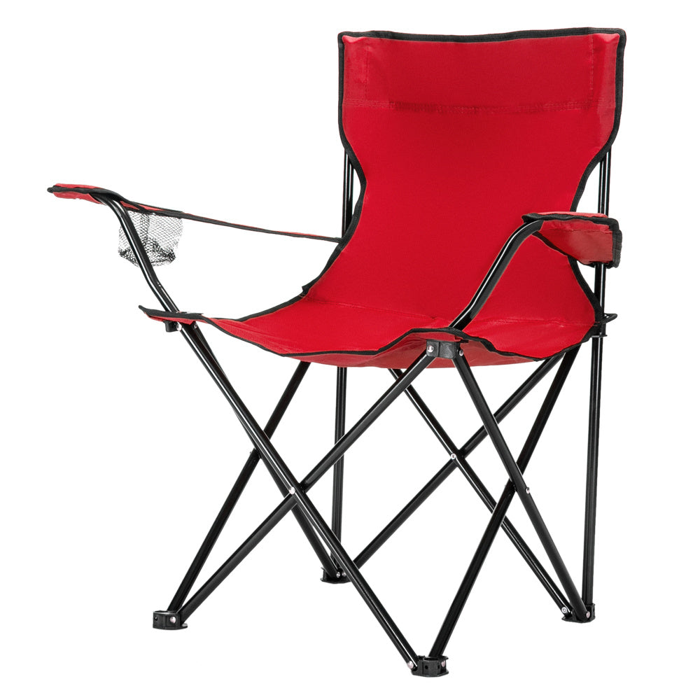 Chaise de camping, cadre noir, tissu Oxford rouge