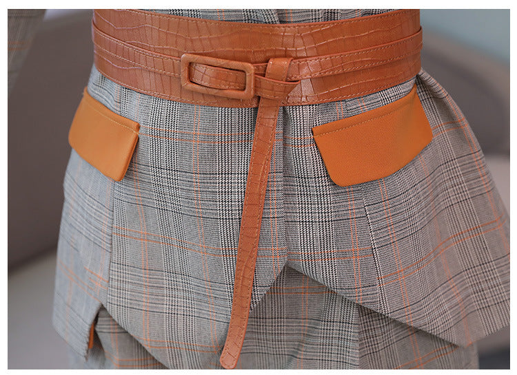 Women's Two-Piece Checkered Professional Suit