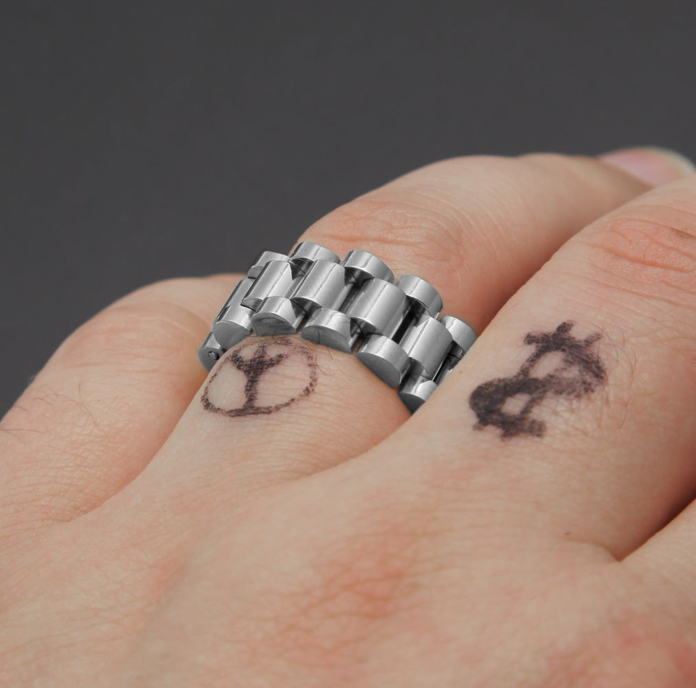 Link bracelet and adjustable ring set
