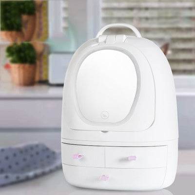 Boite de rangement cosmétique USB avec miroir de maquillage LED double réglable - Style & confort
