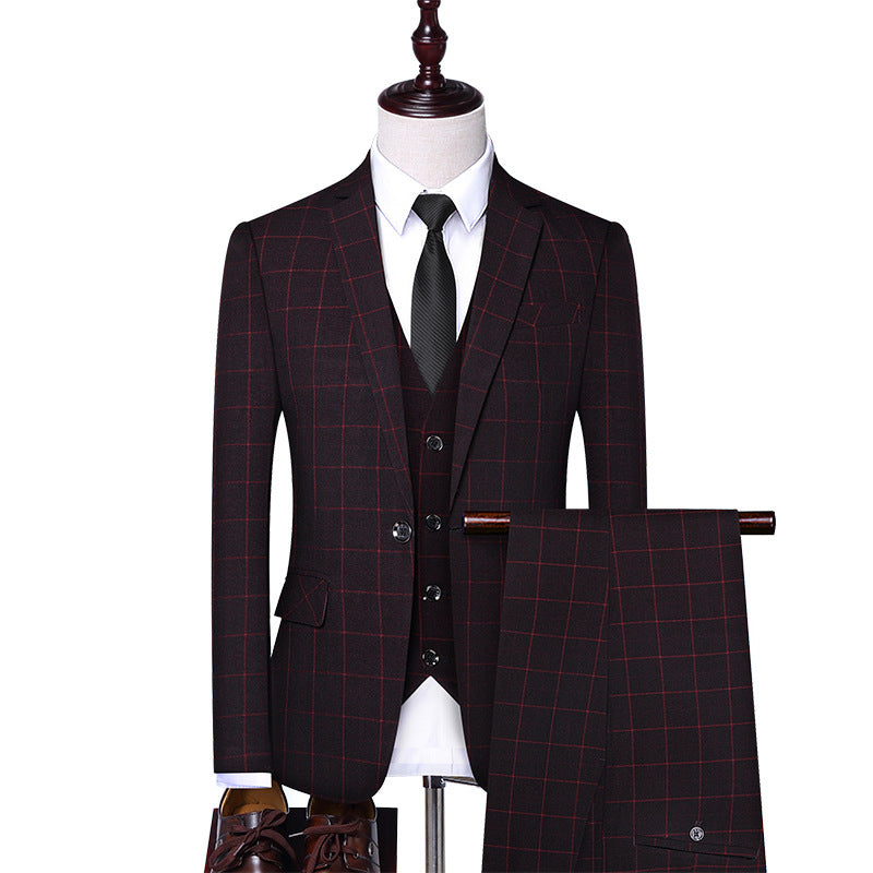 Men's three-piece checked suit