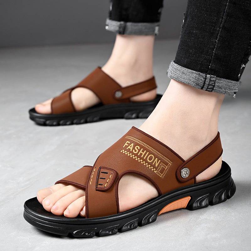 Sandales d'été en cuir de vache à semelle souple pour homme