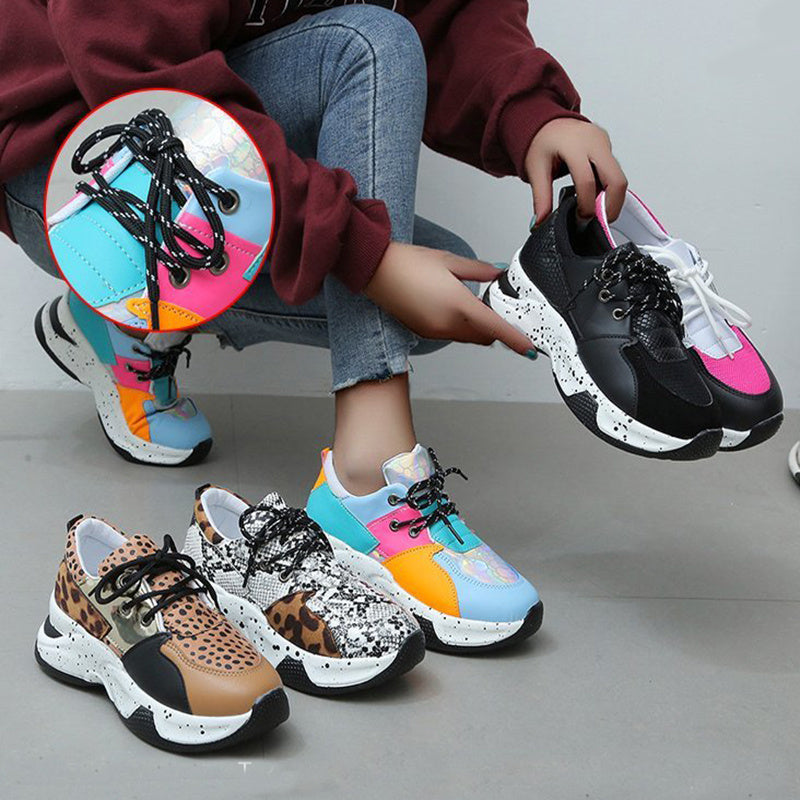 Baskets à lacets à imprimé léopard pour femmes, chaussures de marche, de course et de sport