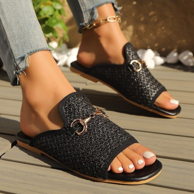 Sandalen mit hohler quadratischer Spitze, flache Schuhe
