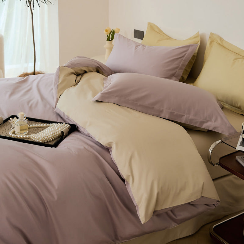 Parure de lit quatre pièces en laine et coton, draps en pur coton