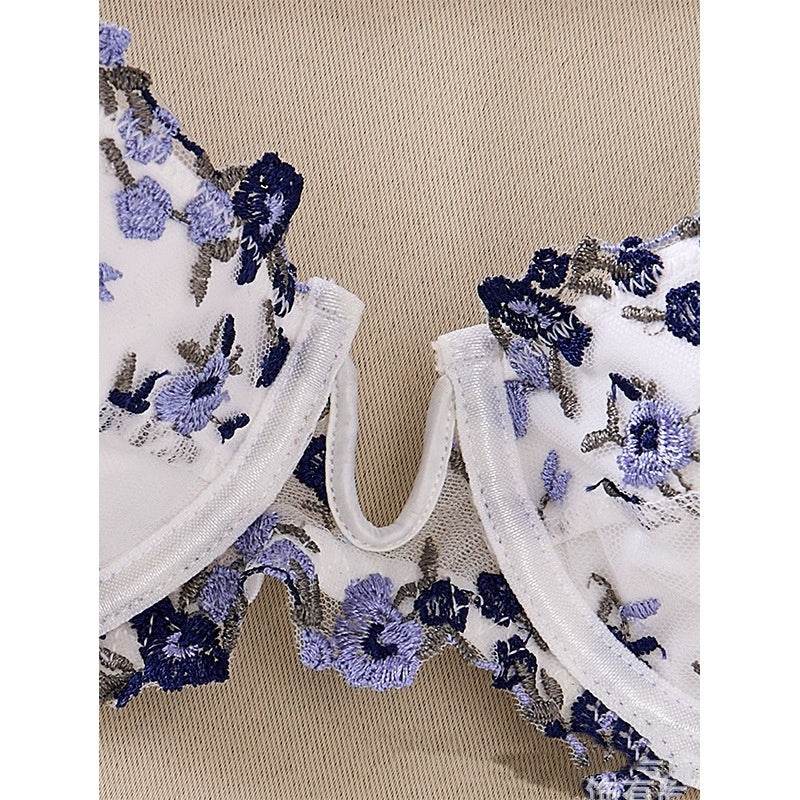 Ensemble de lingerie en dentelle brodée de fleurs transparentes - Style & confort