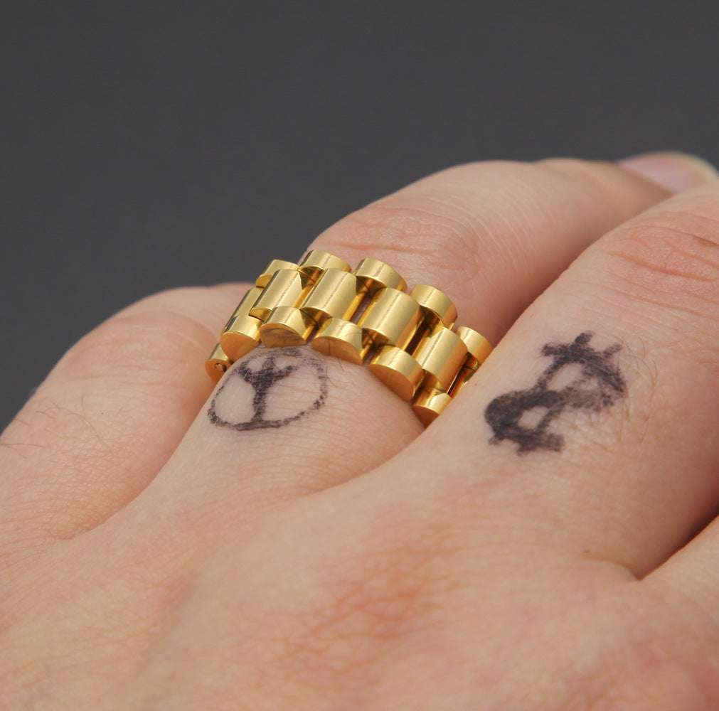 Link bracelet and adjustable ring set
