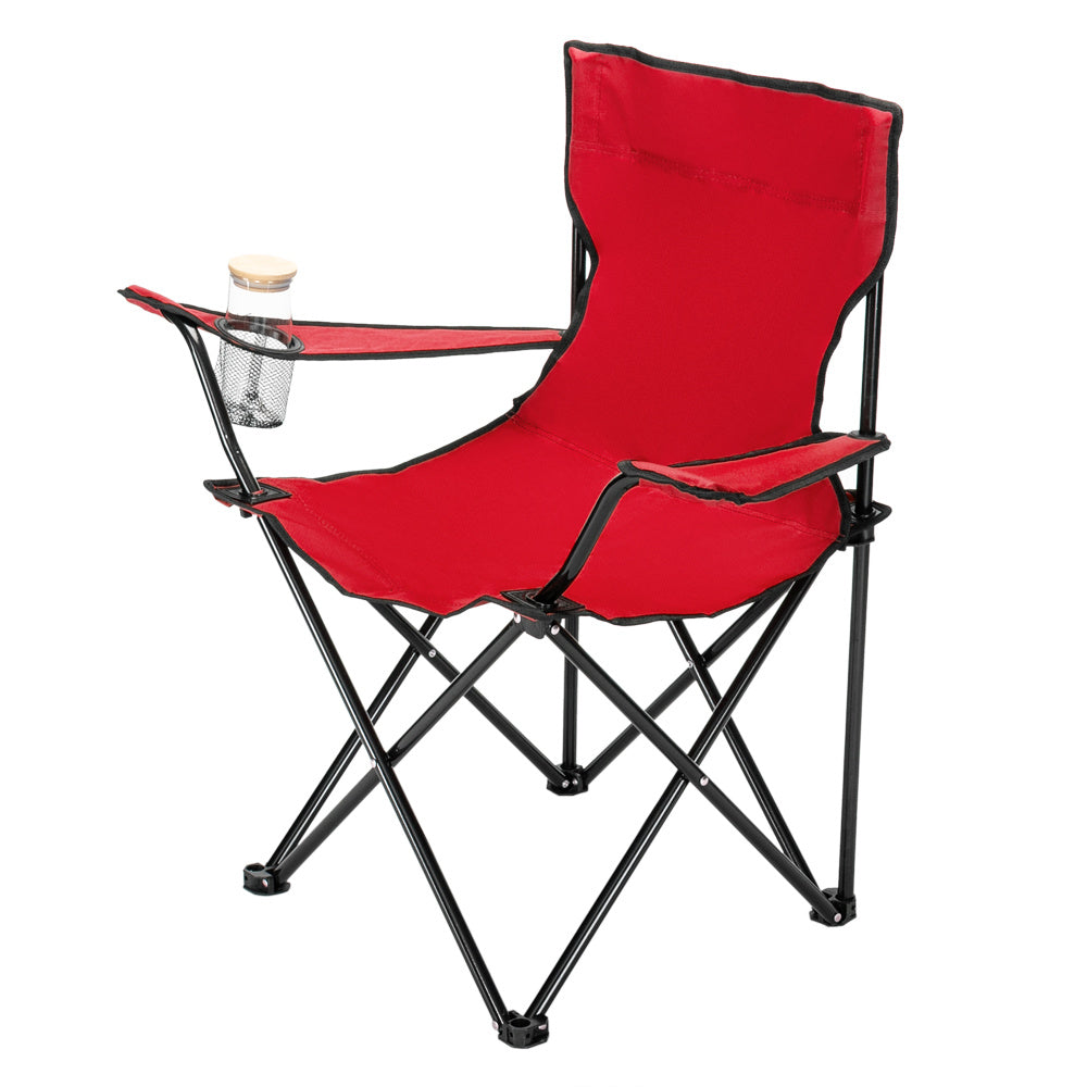 Chaise de camping, cadre noir, tissu Oxford rouge