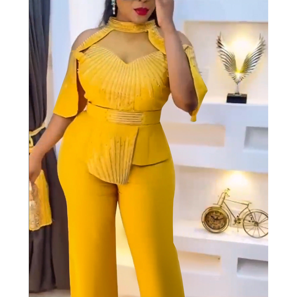 Two-piece set for professional suit, top wide-leg pants