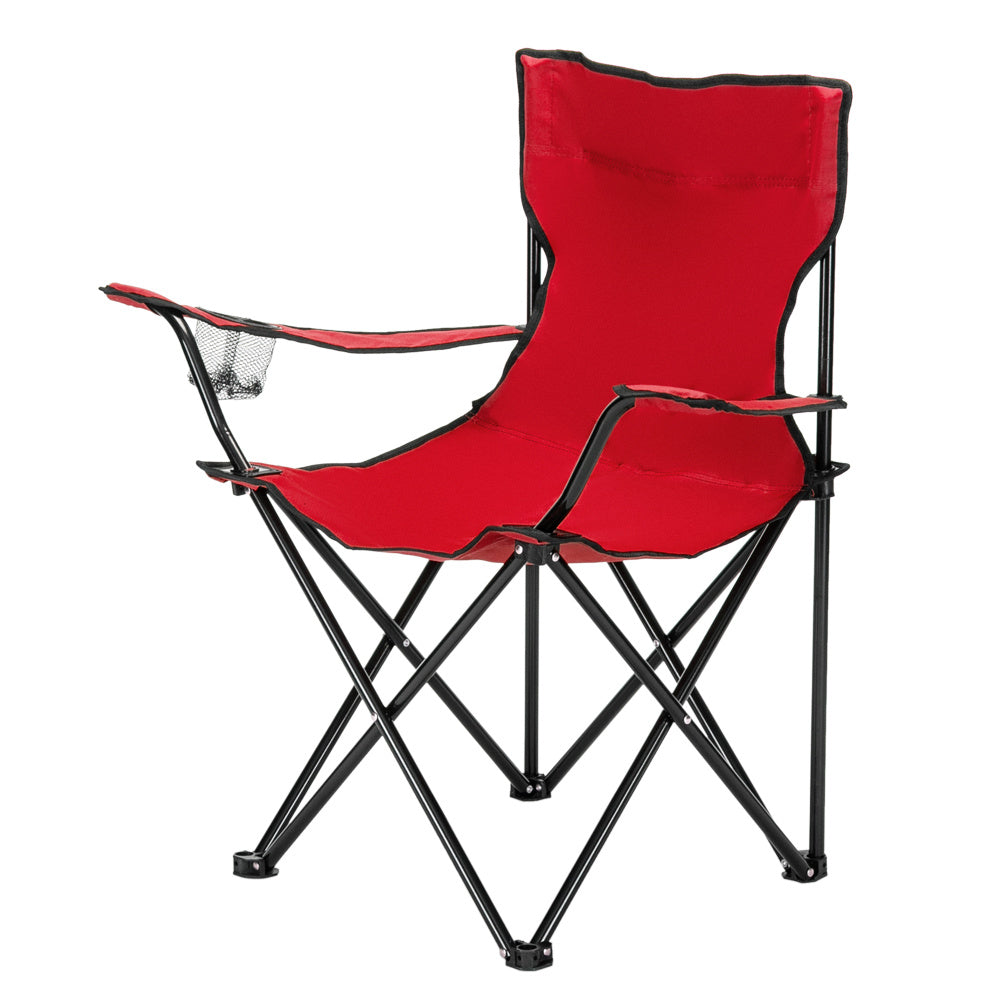 Chaise de camping, cadre noir, tissu Oxford rouge