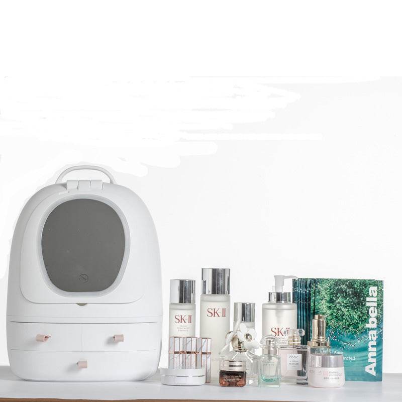 Boite de rangement cosmétique USB avec miroir de maquillage LED double réglable - Style & confort