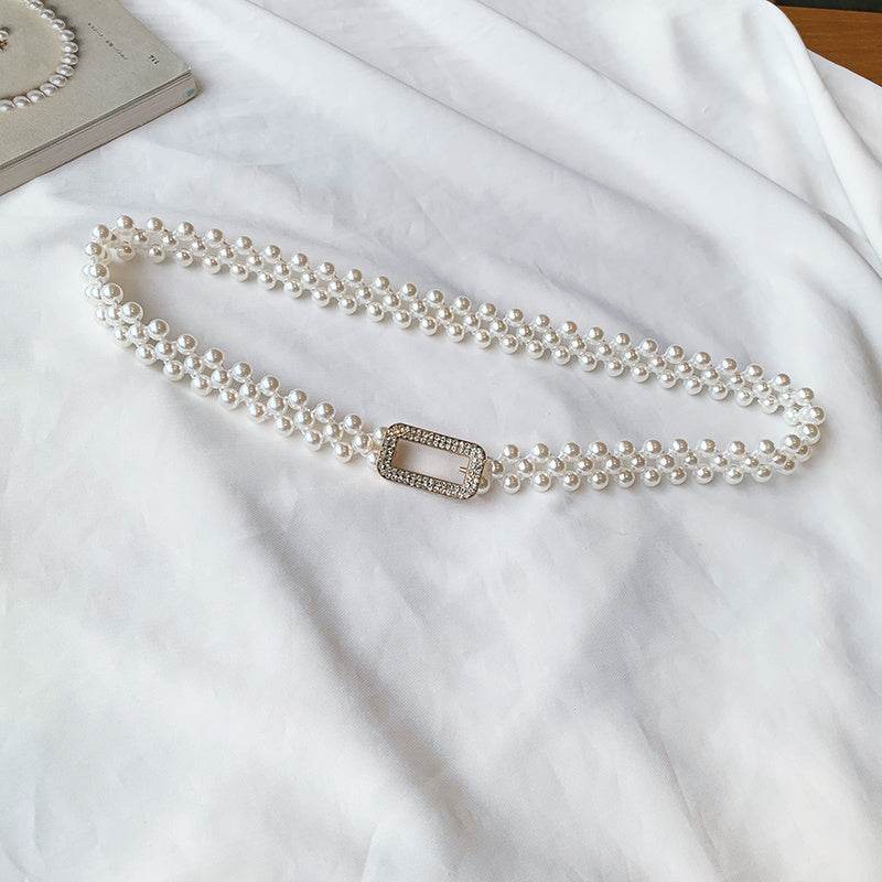Chaîne de taille élastique incrustée de perles - Style & confort