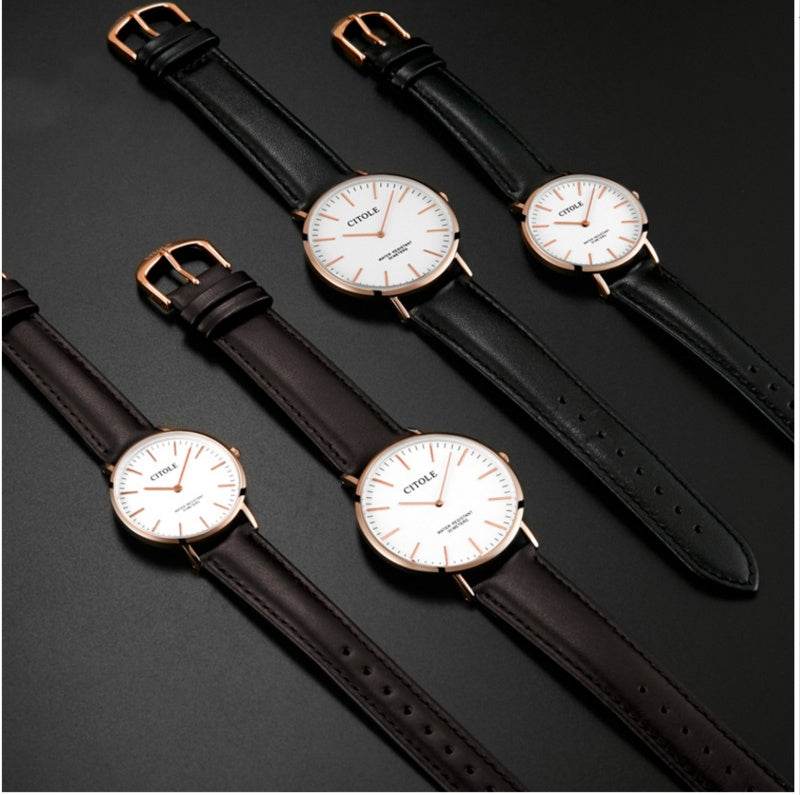 Montre en cuir à grand cadran pour couple - Style & confort