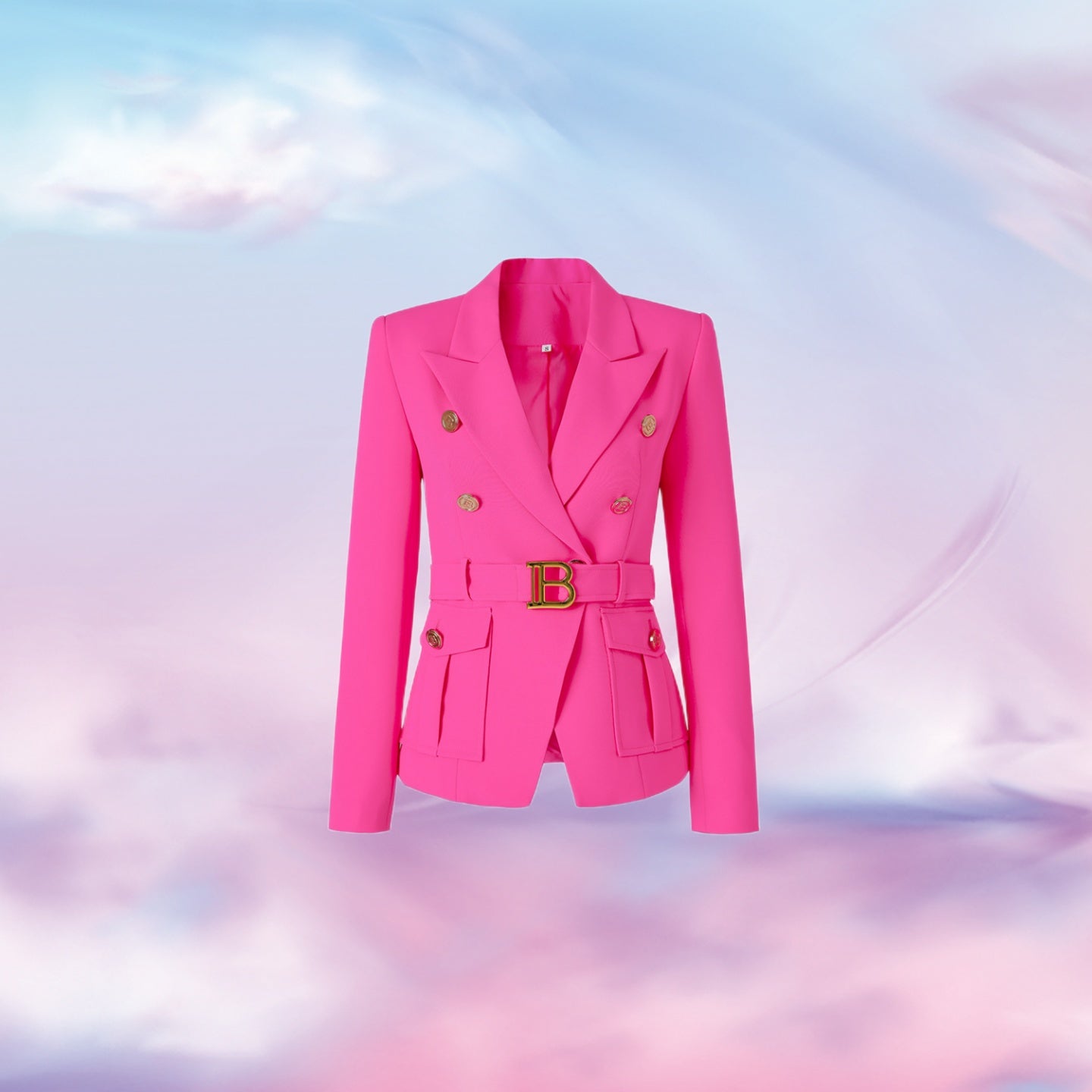 Small coat with fluorescent pockets and metal buttons
