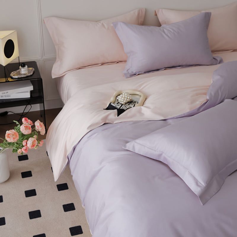 Parure de lit quatre pièces en laine et coton, draps en pur coton
