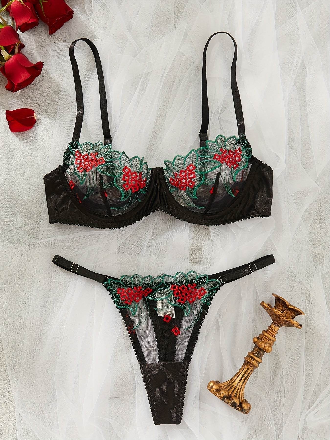 Lingerie transparente brodée en maille chaude multicolore pour la Saint-Valentin - Style & confort