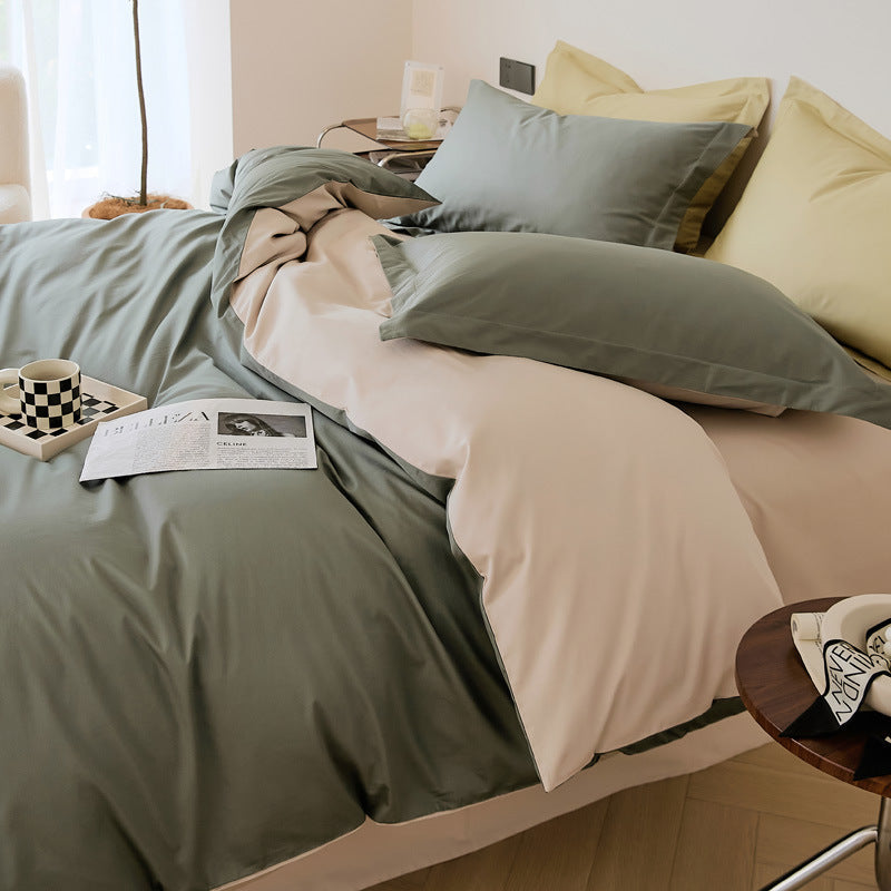 Parure de lit quatre pièces en laine et coton, draps en pur coton
