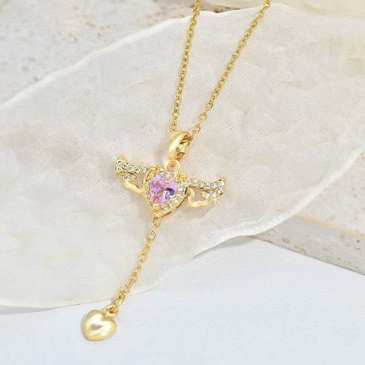 Collier à pompon en forme de cœur et d'ailes d'ange - Style & confort