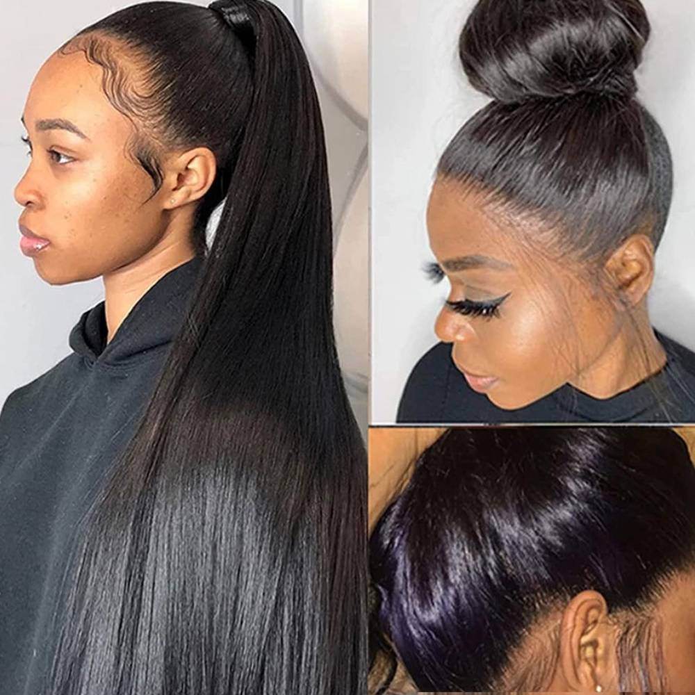 Perruque cheveux humains lisses avec dentelle frontale 360° - Style & confort