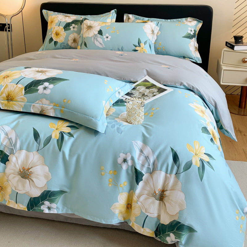 Housse de couette en coton quatre pièces, drap de lit, literie
