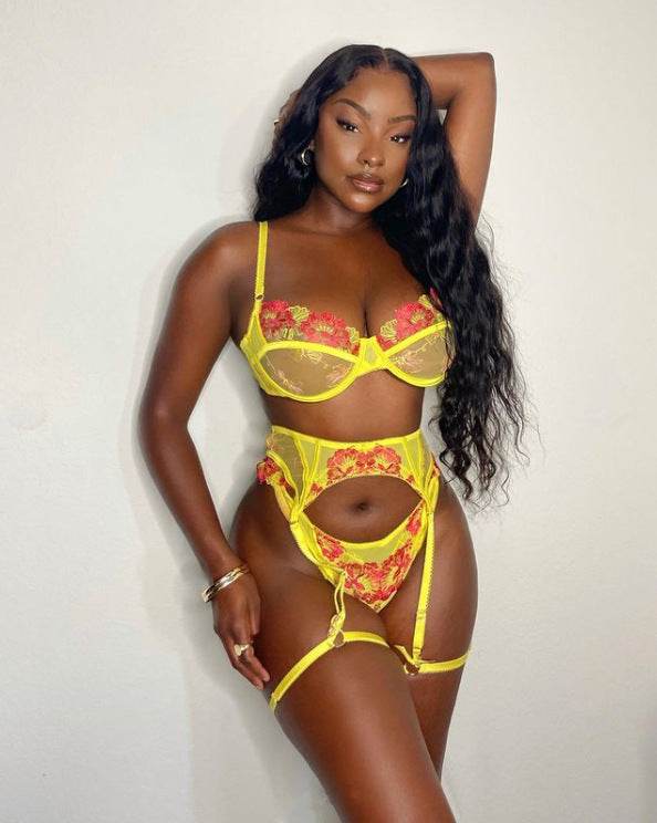 Lingerie sexy sexy broderie florale trois pièces femme - Style & confort