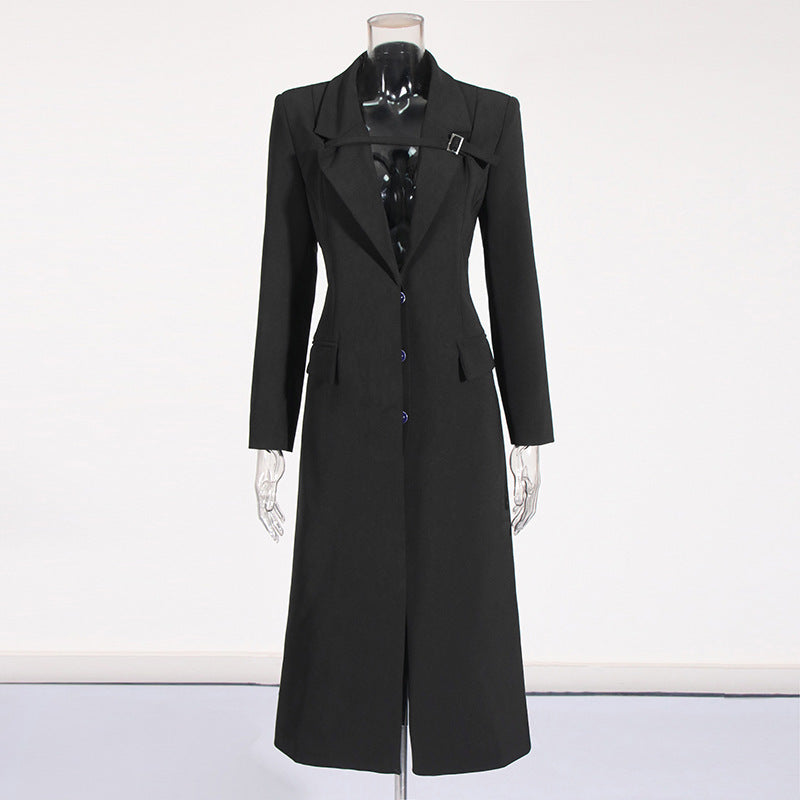 Veste de costume longue à boucle de style Temperament Commute