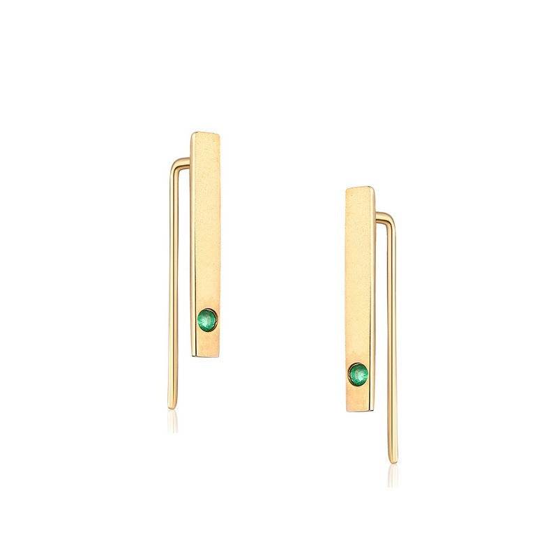 Boucles d'oreilles fines minimalistes en or 14 carats avec émeraude naturelle - Style & confort