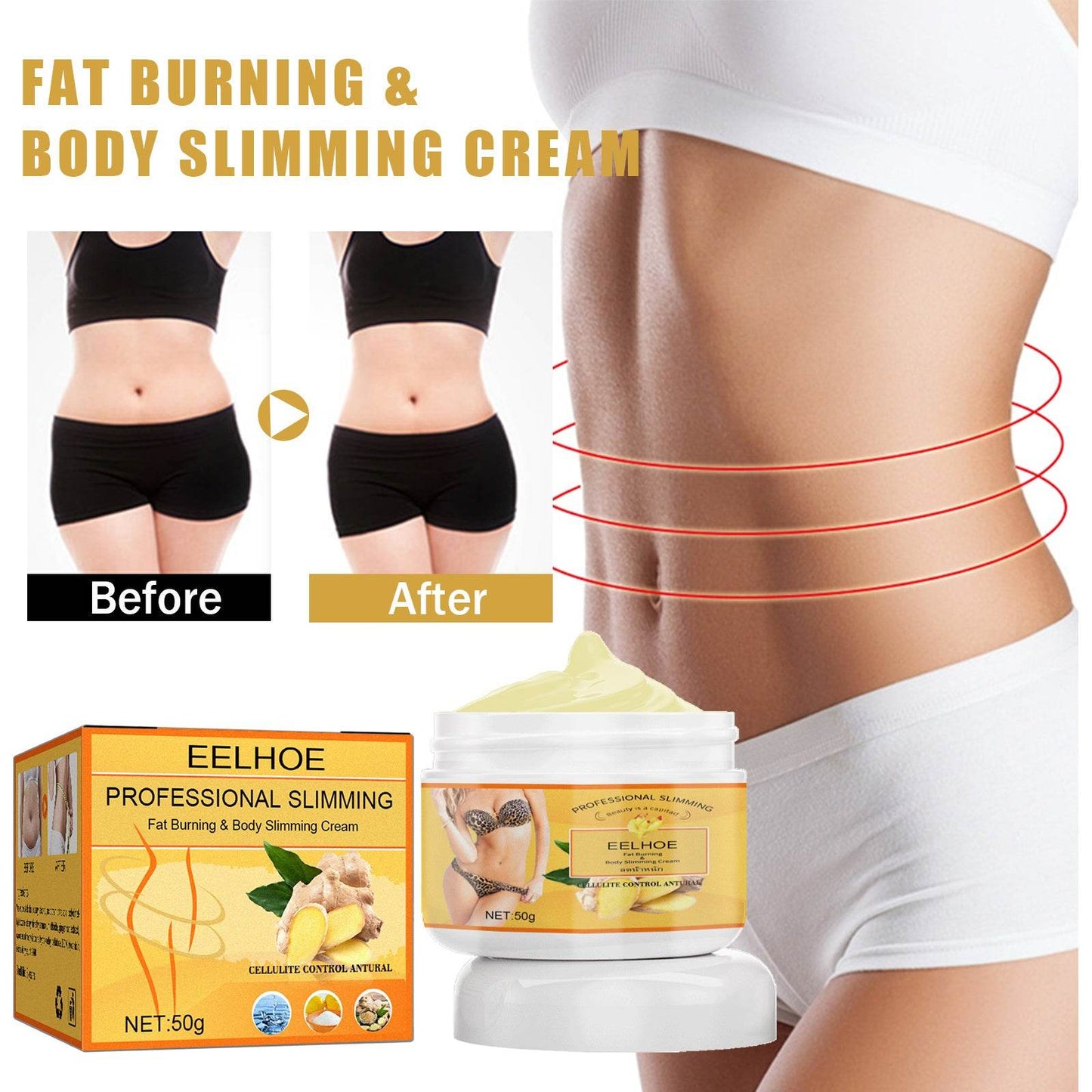Crème amincissante au gingembre EELHOE, crème amincissante brûle-graisses pour le corps - Style & confort