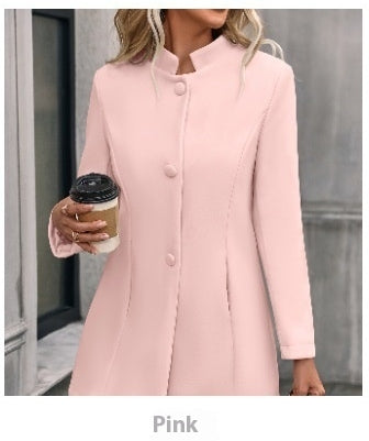 European And American New Fall And Winter Lapels Slim-fit Wool Solid Color Fashion Temperament Coat