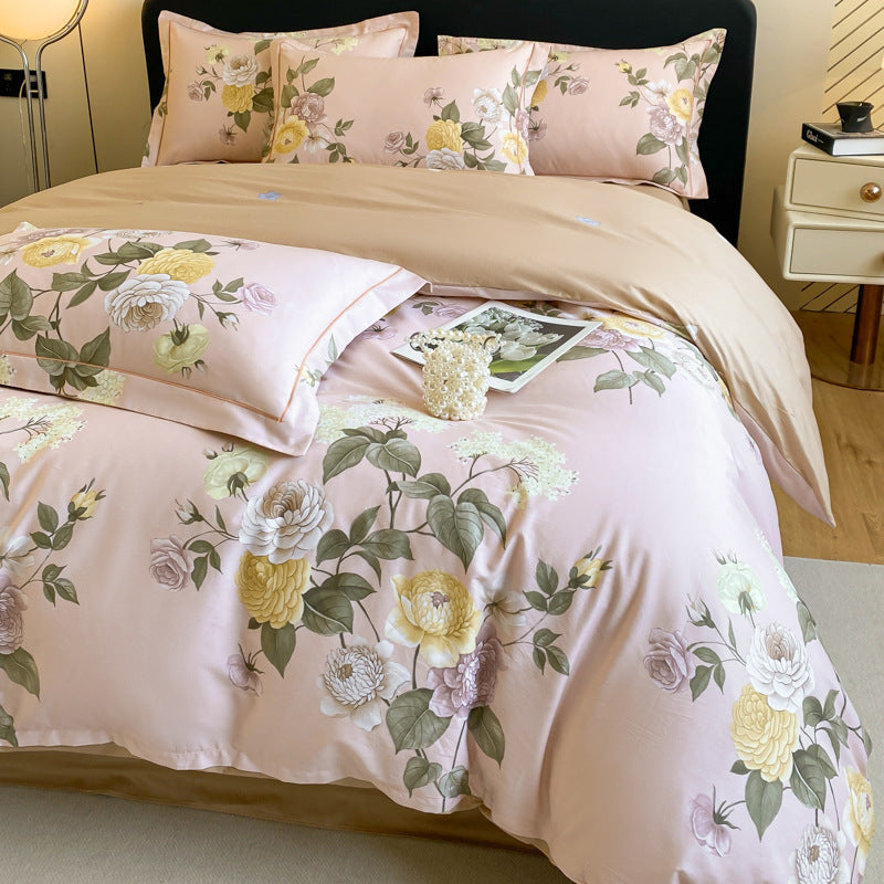 Housse de couette en coton quatre pièces, drap de lit, literie