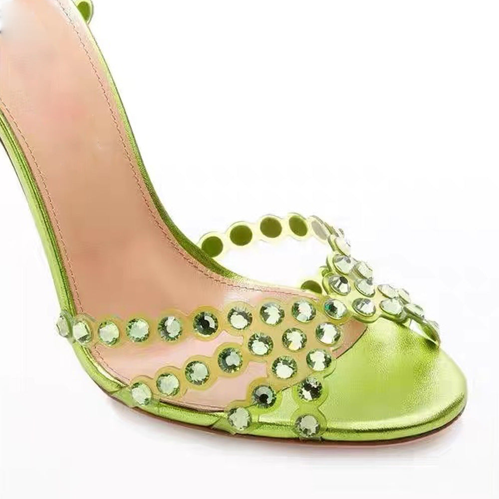 Élégantes chaussures à talons aiguilles et bout rond en gelée de diamants pour femmes